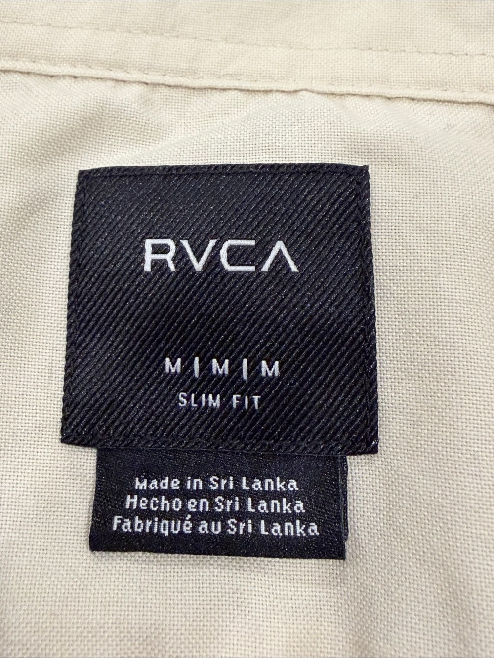 RVCA Men’s Medium Slim Fit Short Sleeve Button Down Shirt Cream - Picture 3 of 3
